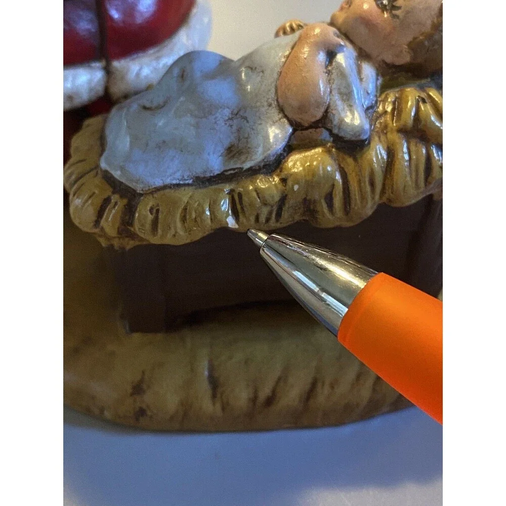 VTG 1984 Provincial Ceramic Mold Santa Claus Kneeling Over Baby Jesus Figurine